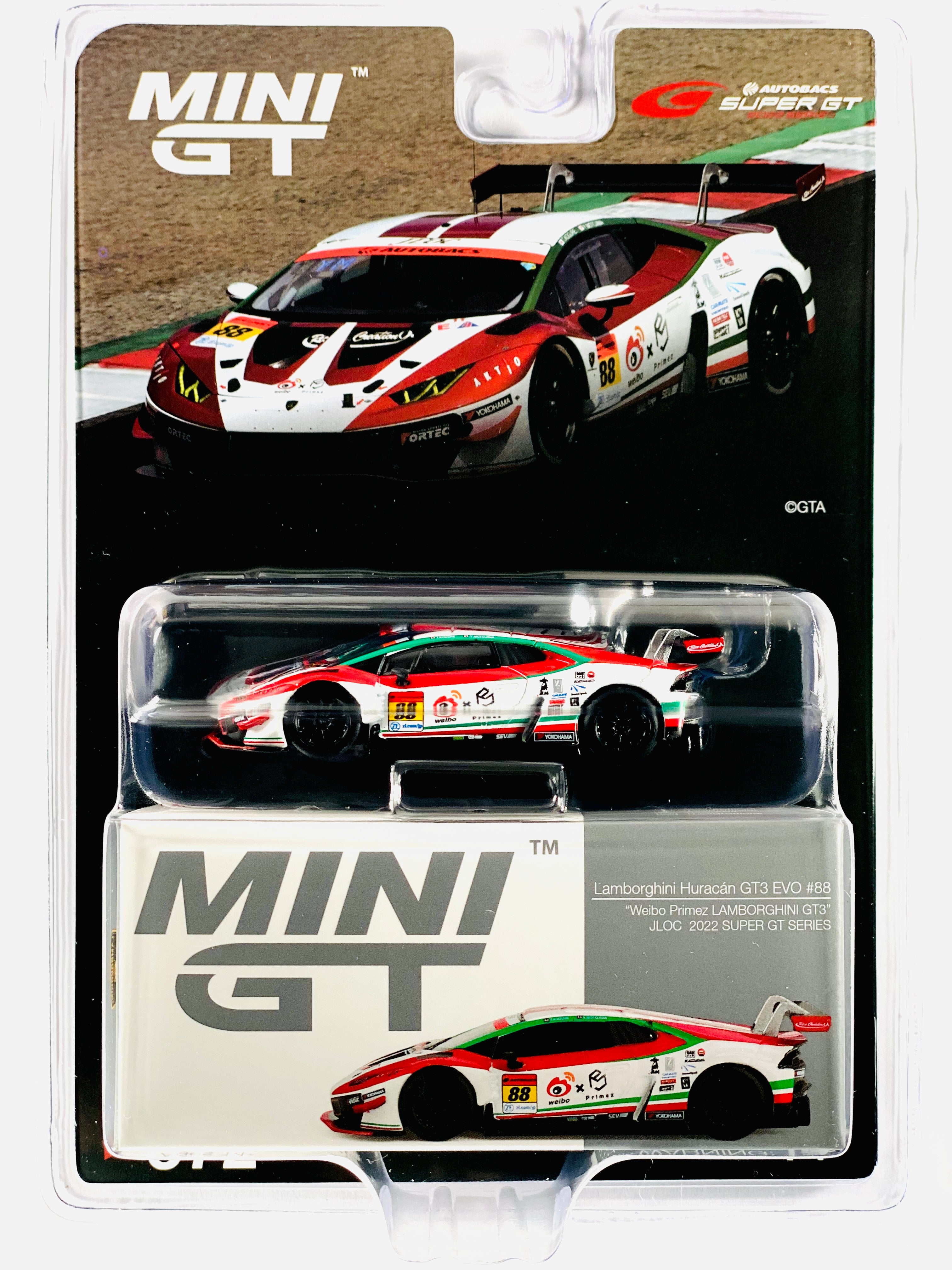 Mini GT Mijo Exclusives Lamborghini Huracan GT3 EVO #88 Weibo Primez Lamborghini GT3 JLOC 2022 Super GT Series #572