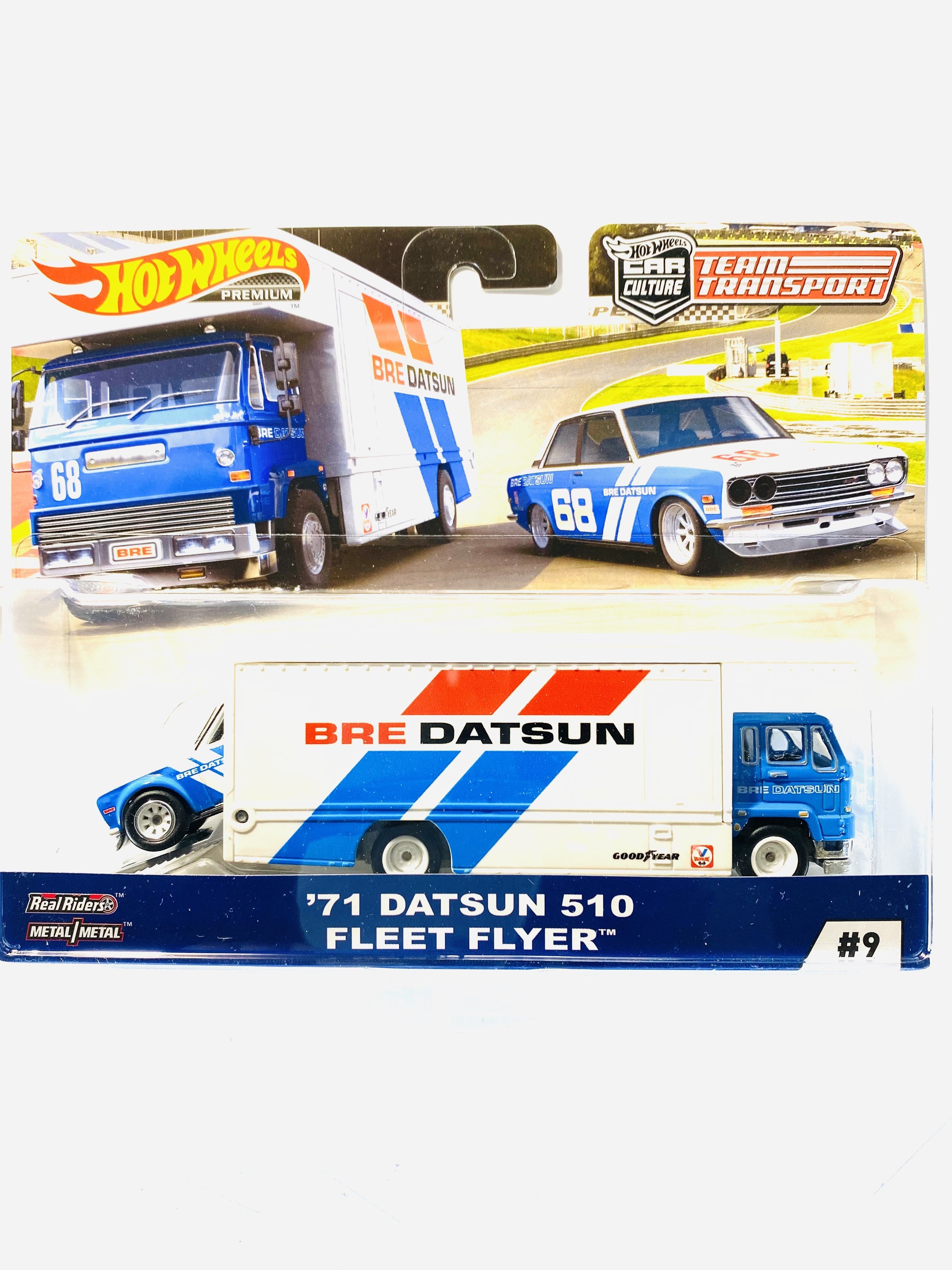 Hot Wheels 2019 Team Transport Case C Bre '71 Datsun 510 Fleet Flyer #9 - Damaged Car/Blister