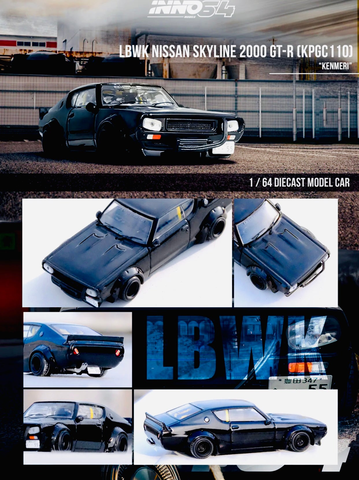 Inno64 Nissan Skyline 2000 GTR (KPGC110) "Kenmeri" Black