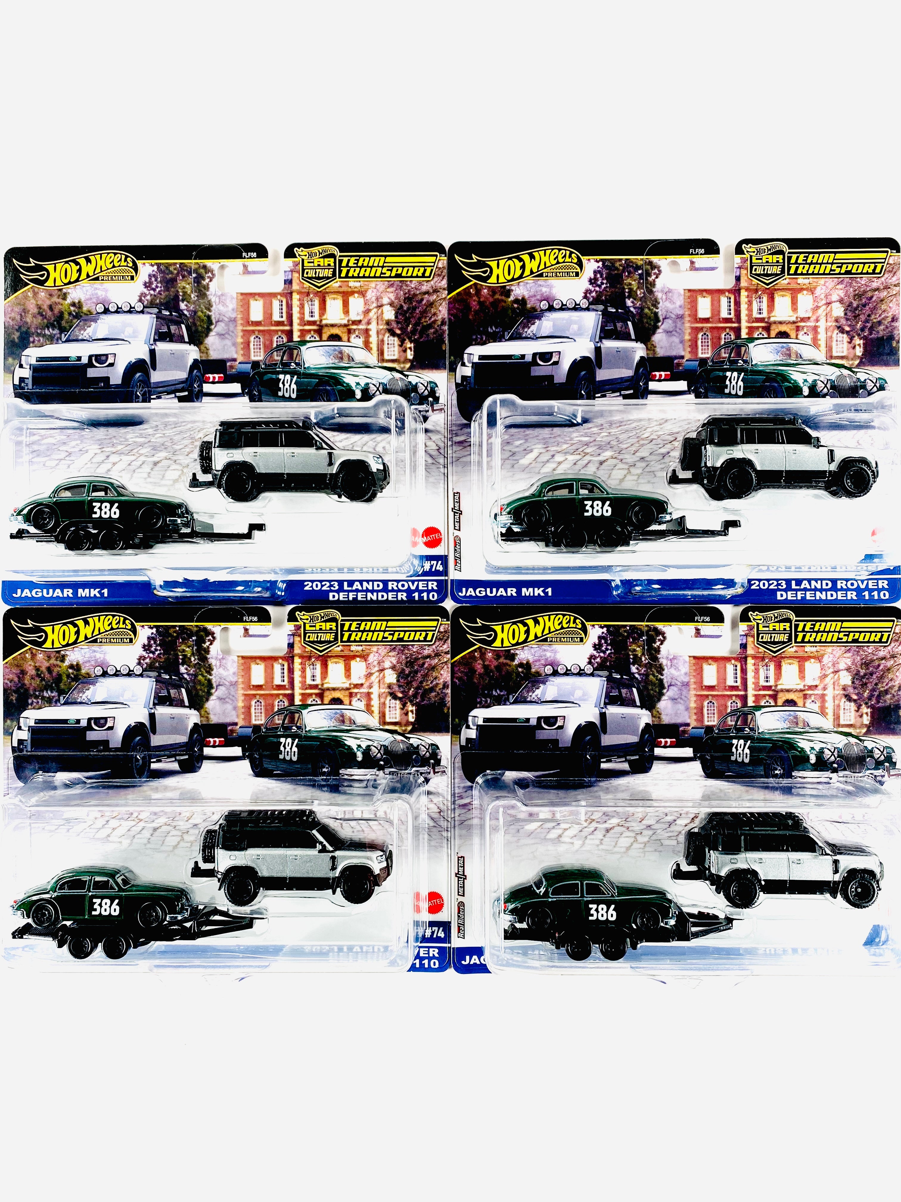 Hot Wheels 2025 Team Transport Jaguar MK1 & 2023 Land Rover Defender 110 #74 Solid Pack (4 Cars)