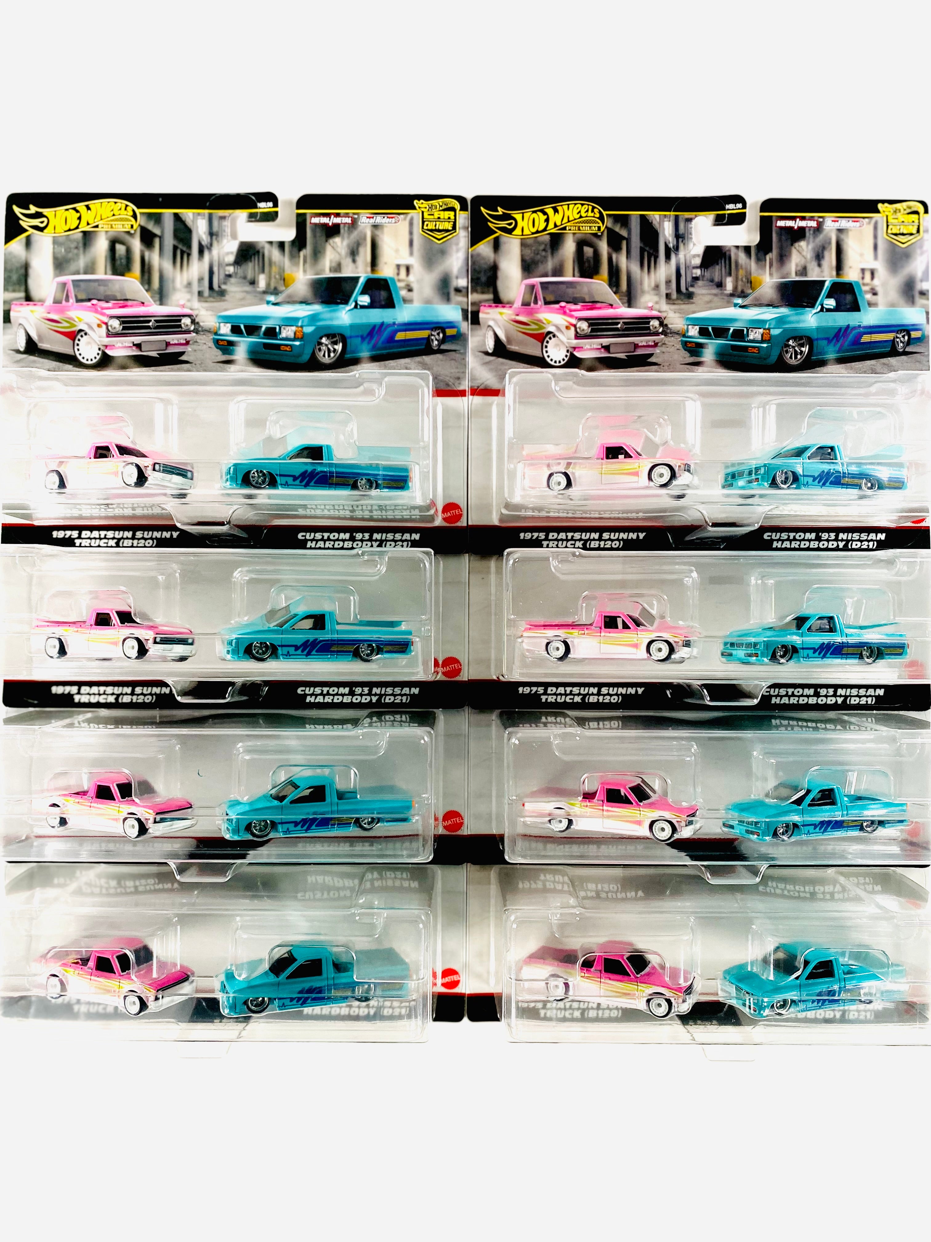 Hot Wheels 2024 Target Exclusive 2 Pack 1975 Datsun Sunny Truck (B120) & Custom '93 Nissan Hardbody (D21) Solid Pack (8 Pieces) - Damaged