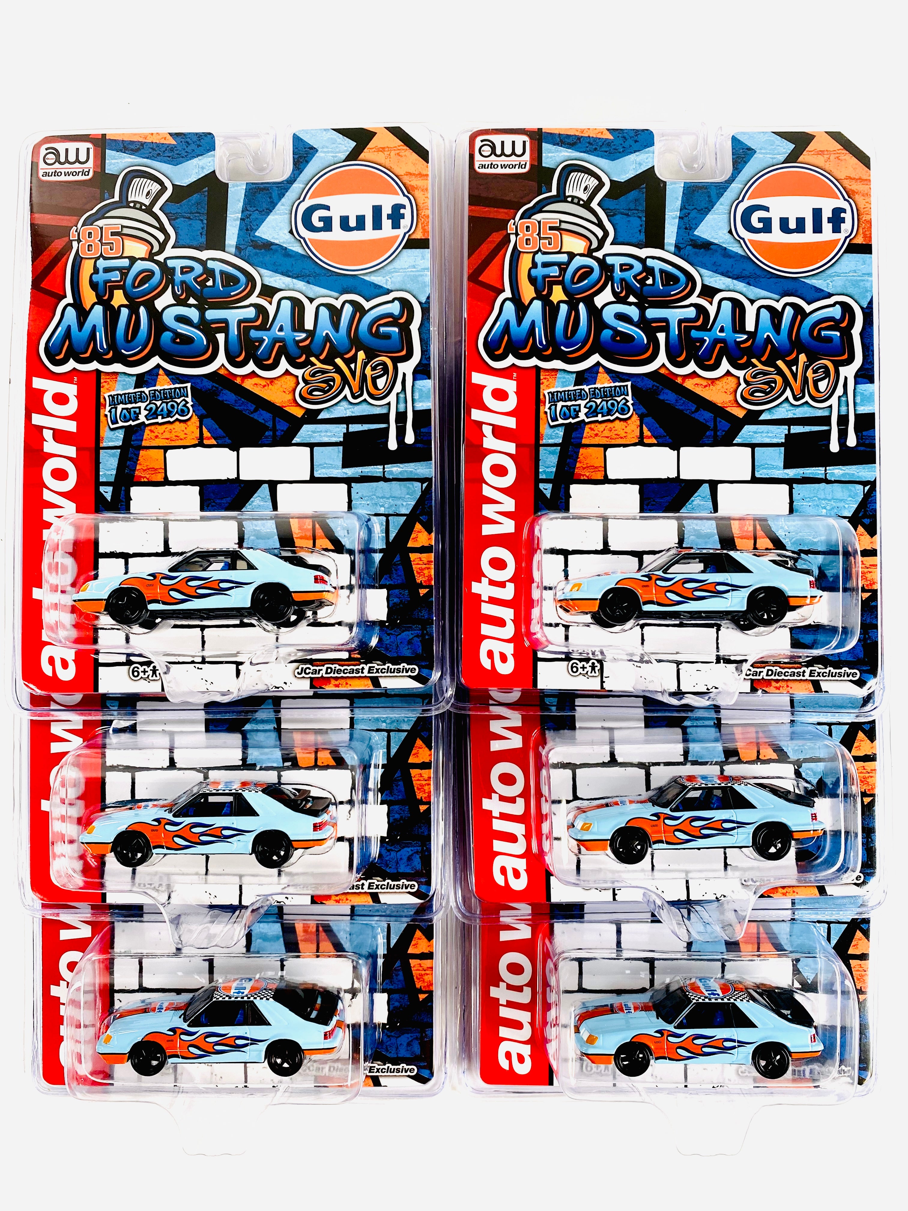 Auto World x JCar Diecast Exclusive Gulf 1985 Ford Mustang (6-Car Case)